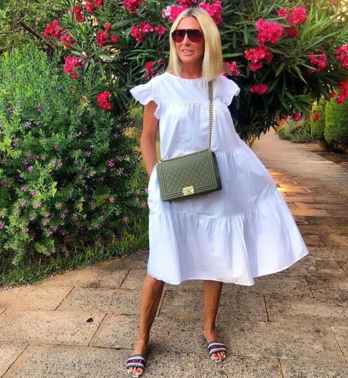 Sadie White Tiered Ruffled Sleeve Dress