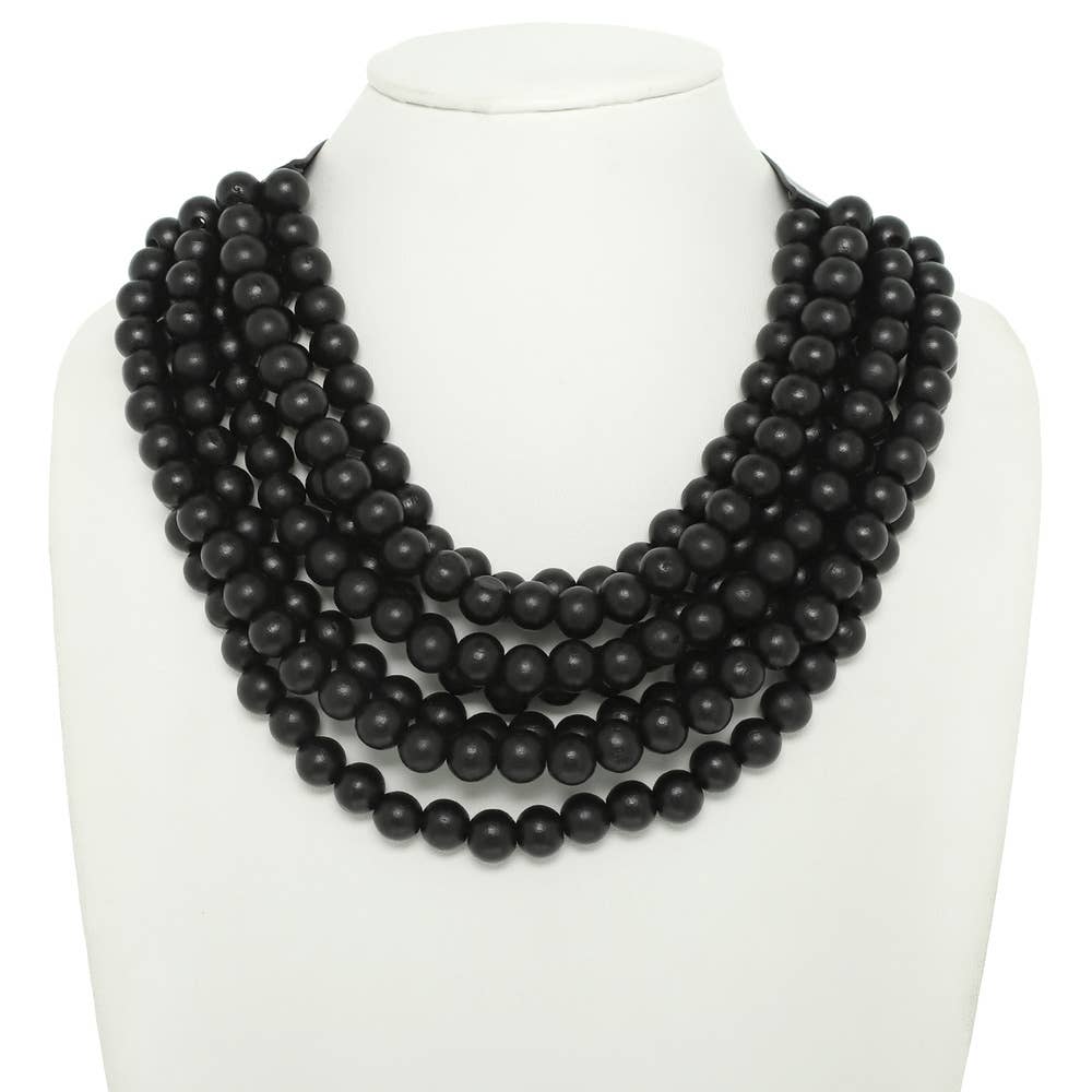 WOOD BEADED LAYERED MAGNETIC NECKLACE : Red