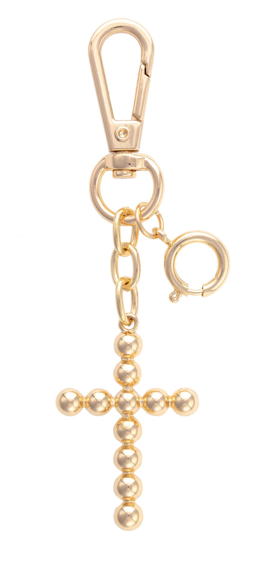 Beaded Cross Bag Charm in Shiny Gold