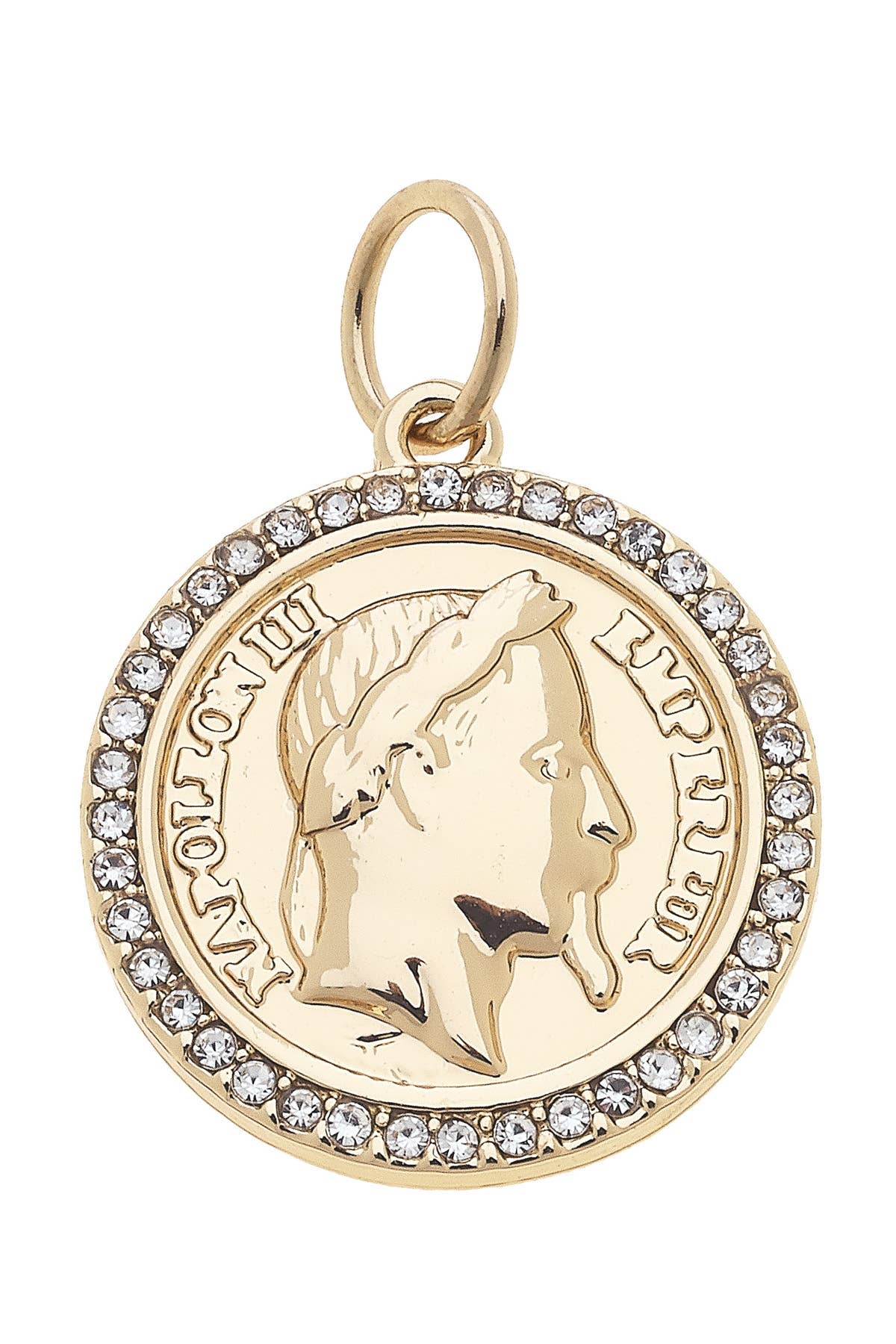 CANVAS STYLE CHARM BAR-Pave Coin Charm in Shiny Gold