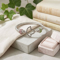 AKA Silver Cable Interlock Bangle: Pink and Green / Rhodium / 8 inches