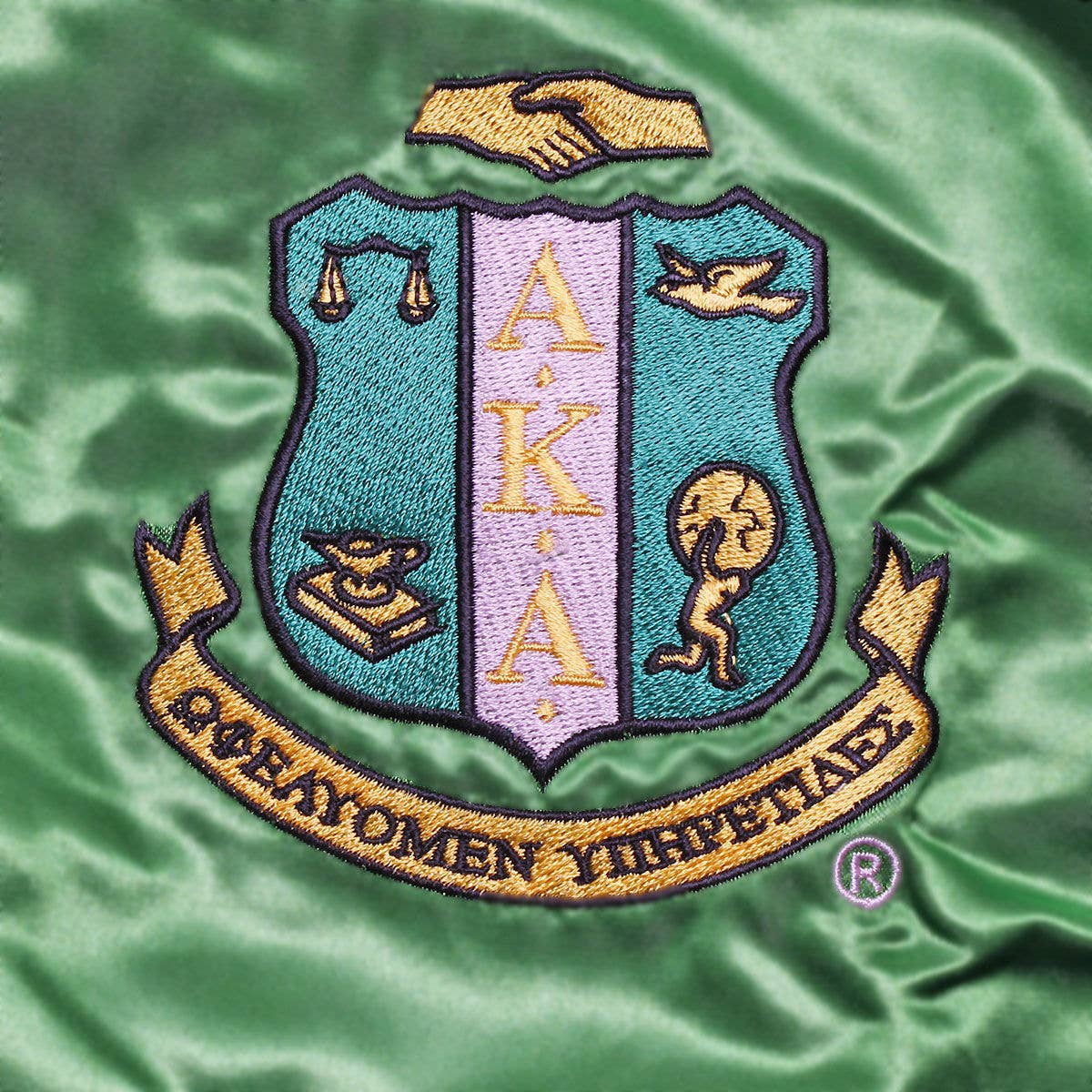 AKA Greek Apparel Cropped Satin Varsity Jacket