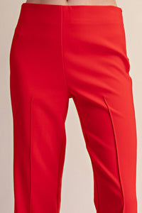 High Waist Stitch Pleats Flare Crop Stretchy Pants: White / L