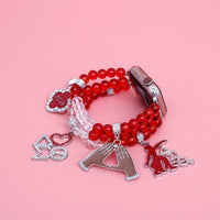 Delta Sigma Theta Sorority Red Clear Glass Bead Charm Watch Band