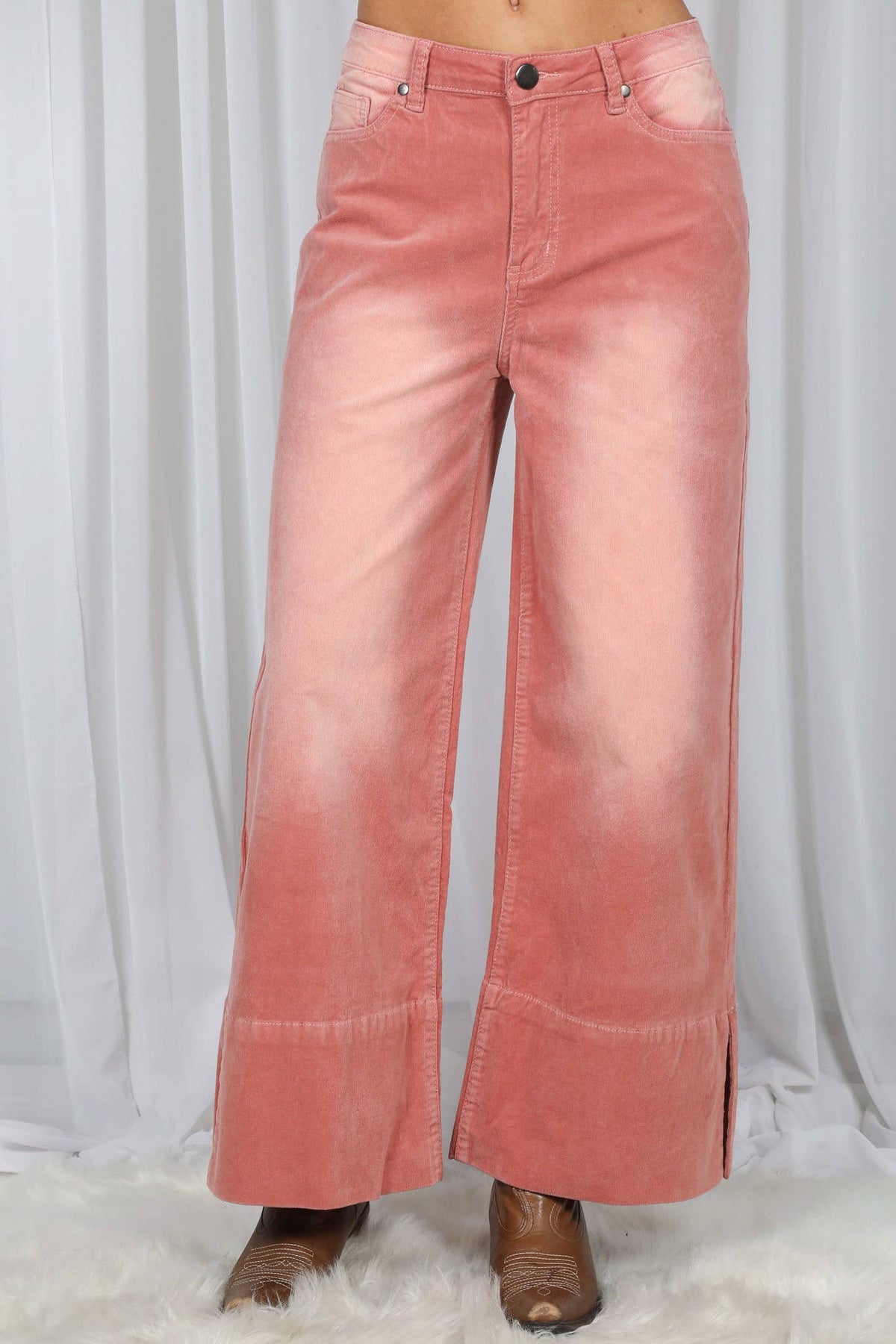 Stone Washed Cotton Corduroy Cropped Pants VP83140: Brown / L