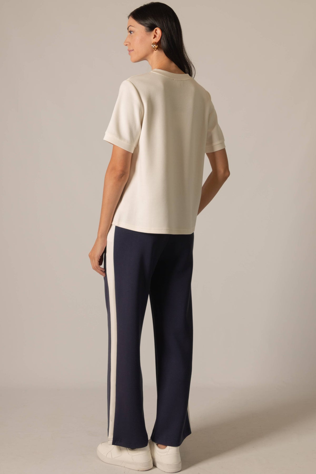 P. CILL Butter Modal Side Stripe Wide Leg Pants: Black / Small