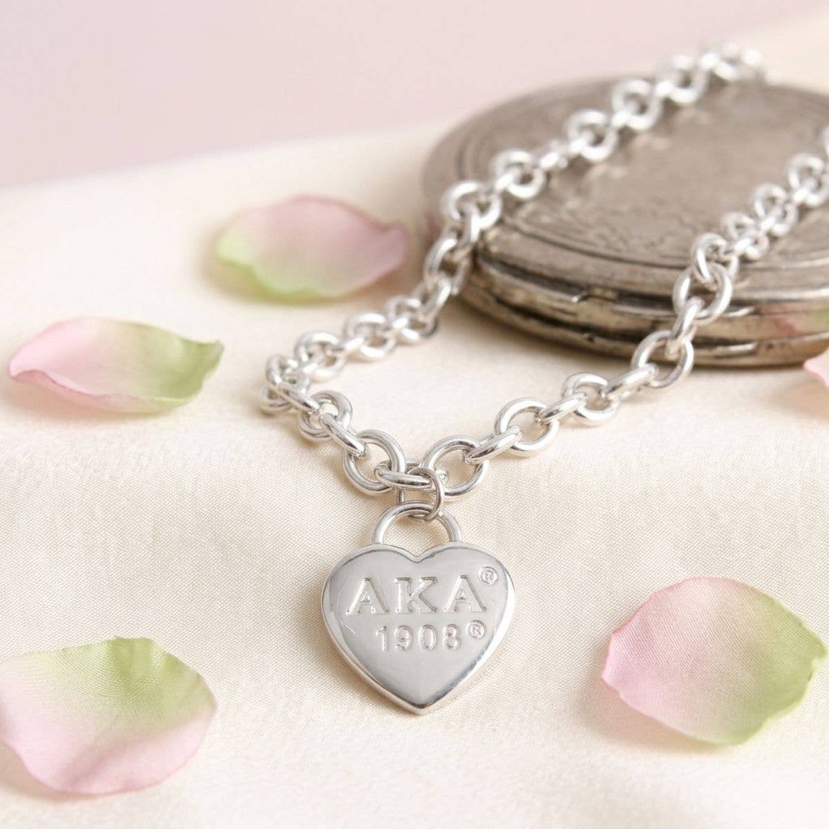 AKA Silver 1908 Legacy Heart Lock Chain Necklace: Silver / Rhodium / 18 inches