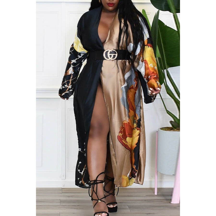 LONG SLEEVE FRONT OPEN KIMONO: ORANGE / ONE SIZE(3)