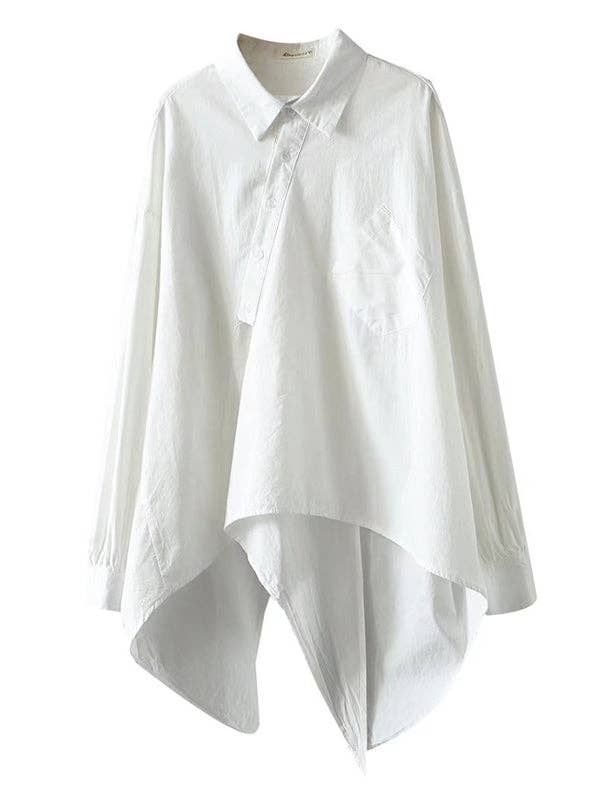 Urban Loose Black White Long Sleeves Irregular Blouse: BLACK / One_size