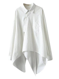 Urban Loose Black White Long Sleeves Irregular Blouse: BLACK / One_size