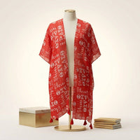 DST Red and White Graphic Print Viscose Kimono: Color: Red and White / Plating: Multi Tone / Size: 34 x 34 inches