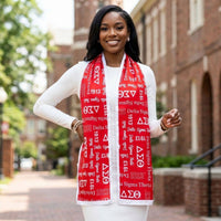 DST Long Red and White Graphic Rectangle Scarf: Color: Red / Plating: Multi Tone / Size: 64 x 16 inches