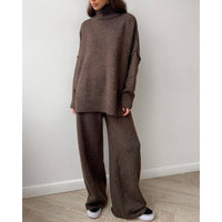 Long sleeve top and long pants sweater set: TOMATO RED / S