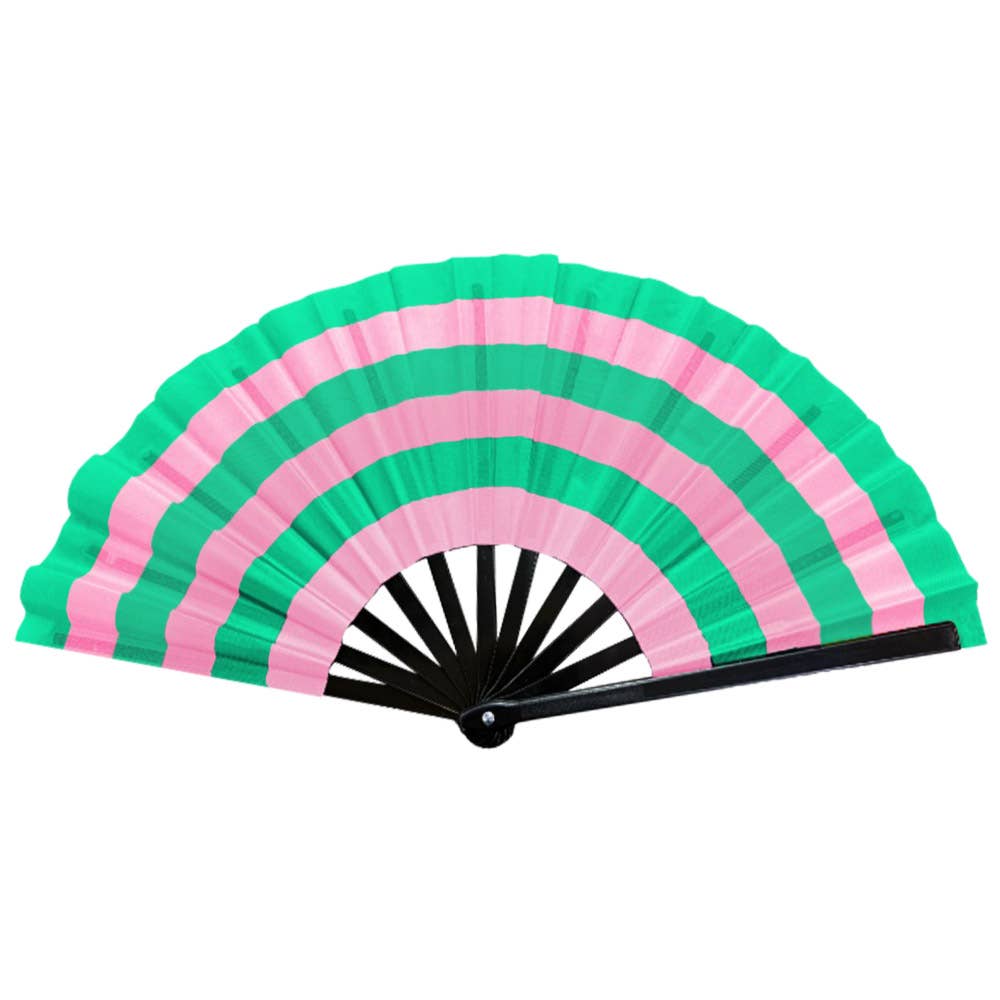 Color Block Striped Folding Line Dance Hand Fan: Red & White or Pink & Green