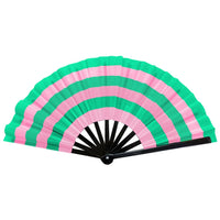 Color Block Striped Folding Line Dance Hand Fan: Red & White or Pink & Green