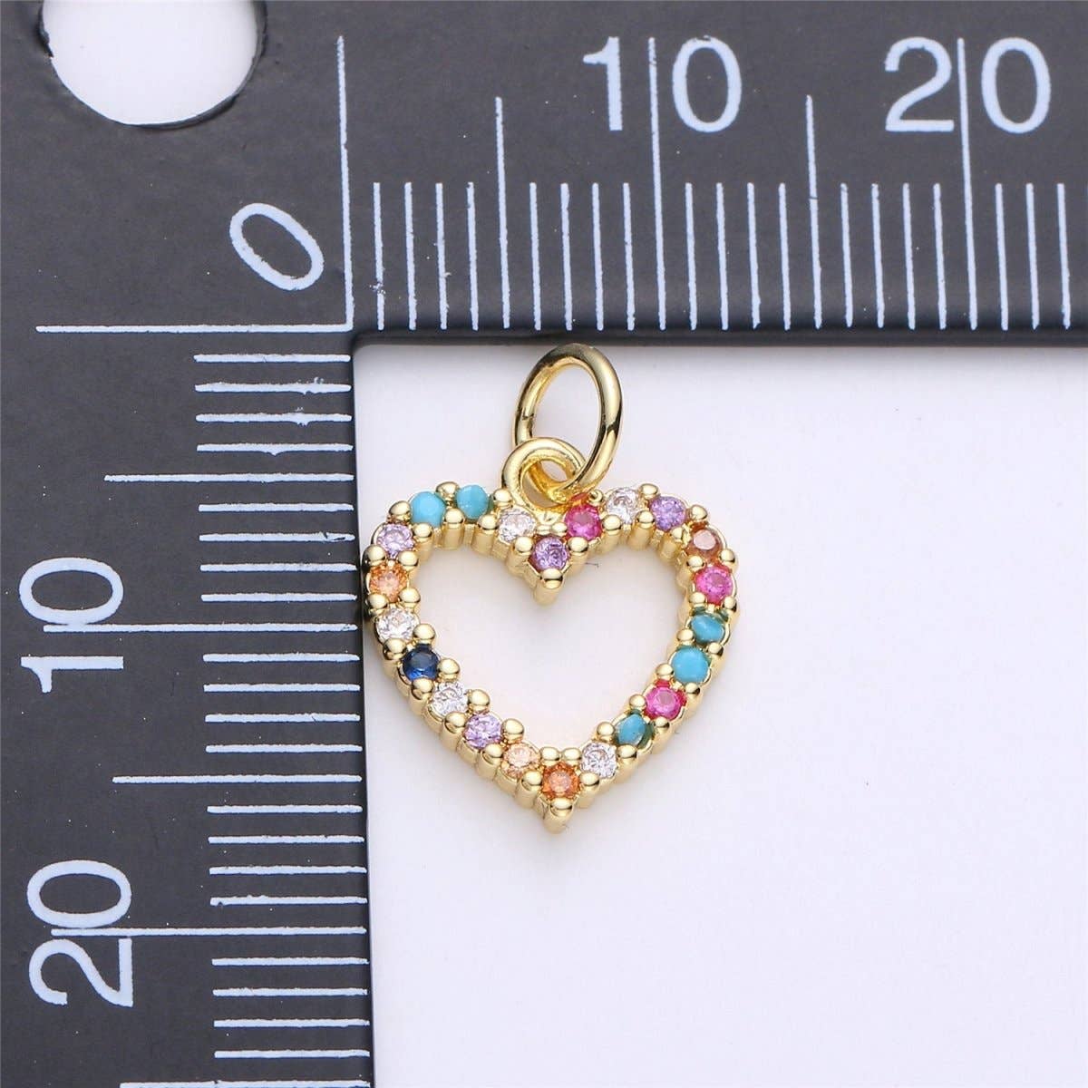 Dainty Colorful Micro Pave Heart Charm, Cubic Heart Shape Charm Gold Love Charm 17mm x 12mm for bracelet necklace earring charm E-517