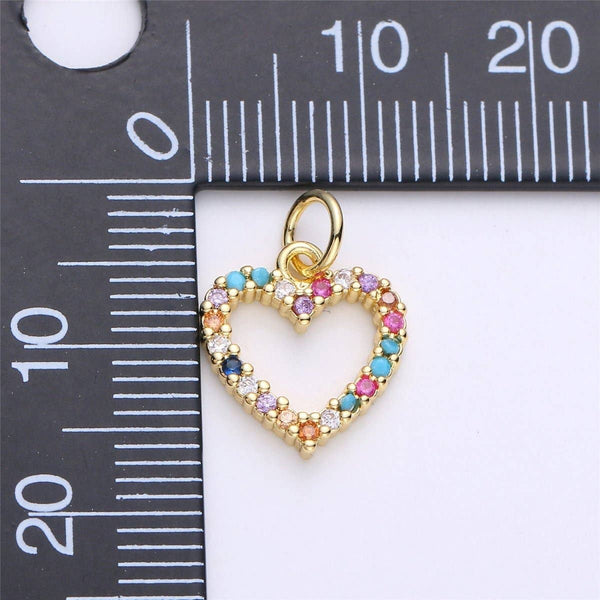 Dainty Colorful Micro Pave Heart Charm, Cubic Heart Shape Charm Gold Love Charm 17mm x 12mm for bracelet necklace earring charm E-517