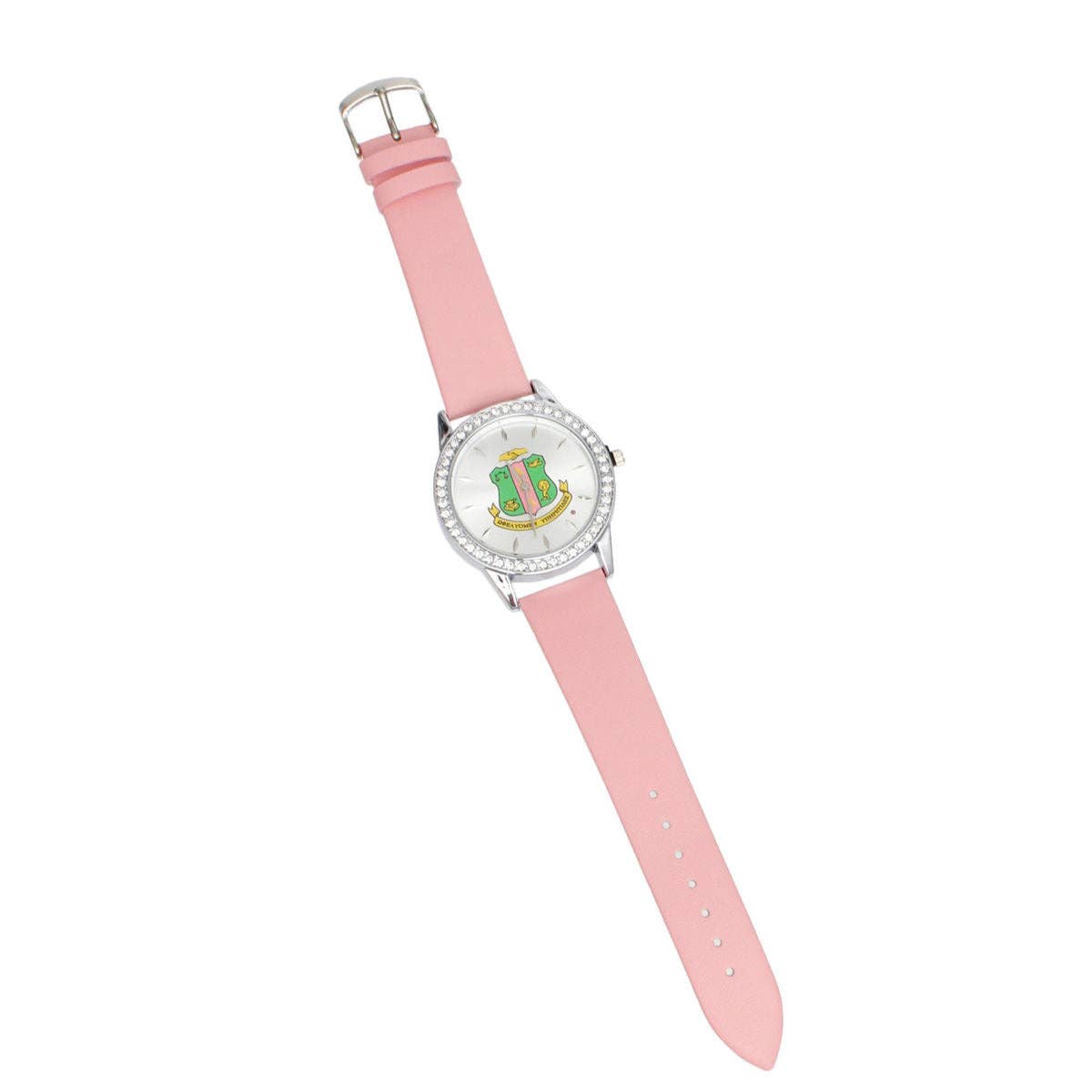 AKA Pink Leather Silver Sun Cut Dial Watch Women: Pink / Rhodium / Adjustable