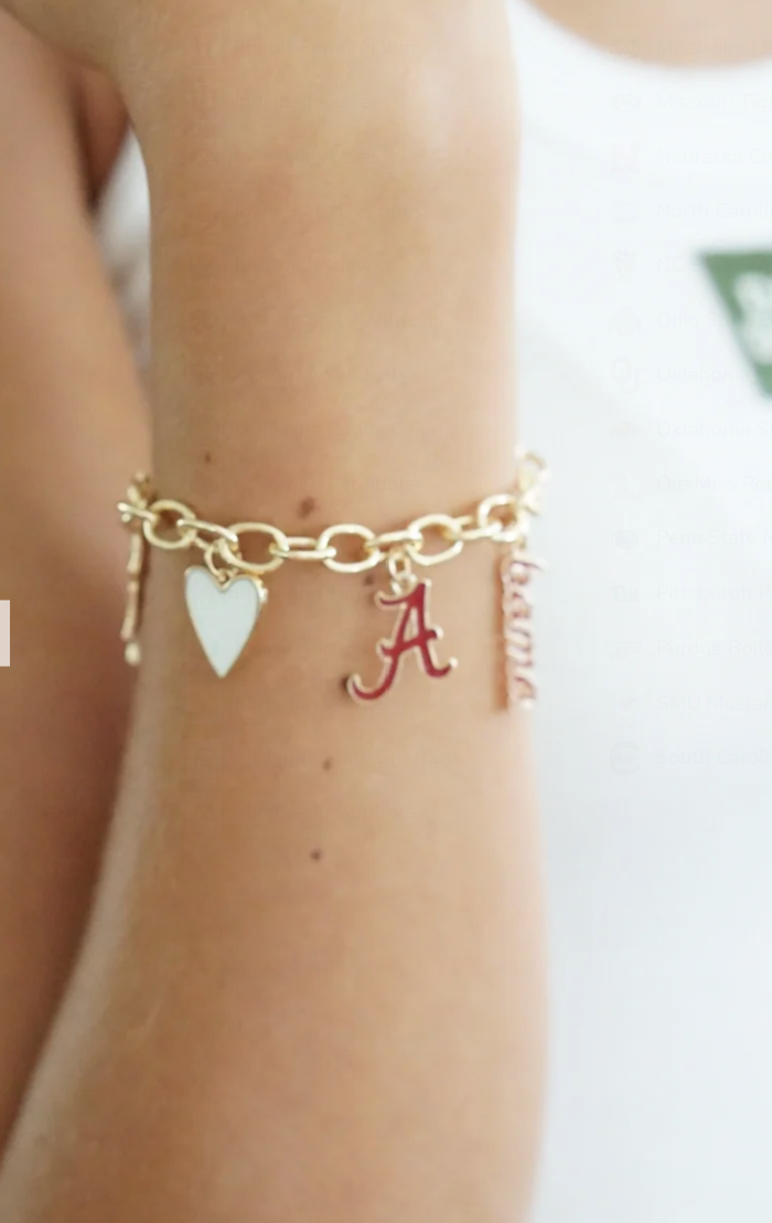 Canvas Style Charm Bar-Alabama Crimson Tide Enamel Icons Charm Bracelet