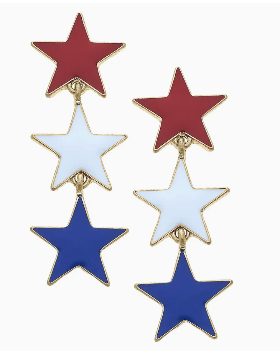 Americana Enamel Stars Earrings in Red, White & Blue