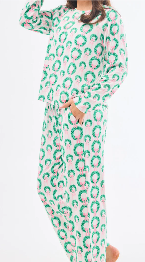 Pink and Green Rosy Wreaths - Annie Pajama Set