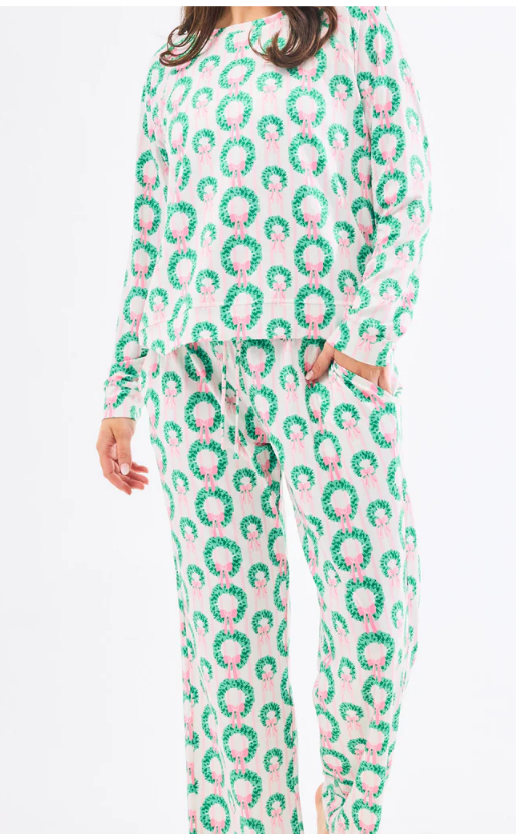 Pink and Green Rosy Wreaths - Annie Pajama Set