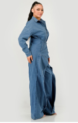Athena Denim Belted Wide-leg Jumpsuit