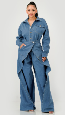 Athena Denim Belted Wide-leg Jumpsuit