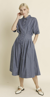Kori BUTTON FRONT PLEATED MIDI SHIRT DRESS