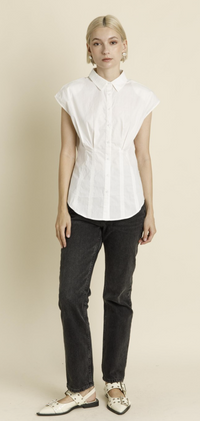 Evelyn Pleated Cap Sleeve Blouse