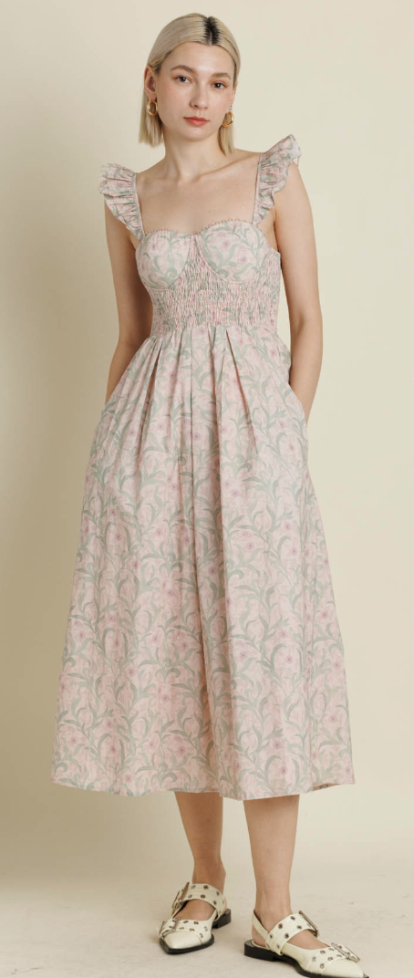 Phoebe  Corset Ruffle Sleeve Midi Dress