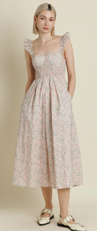 Phoebe  Corset Ruffle Sleeve Midi Dress