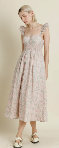 Phoebe  Corset Ruffle Sleeve Midi Dress