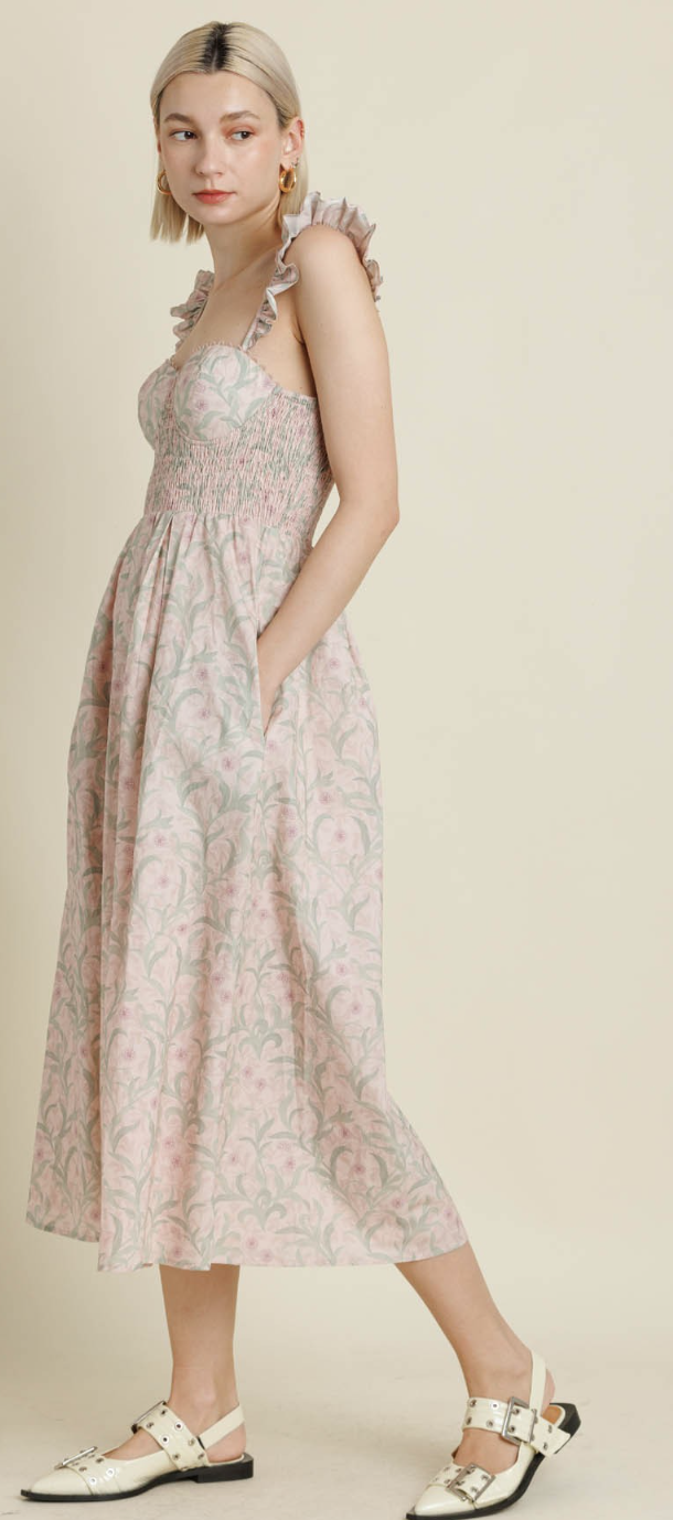 Phoebe  Corset Ruffle Sleeve Midi Dress
