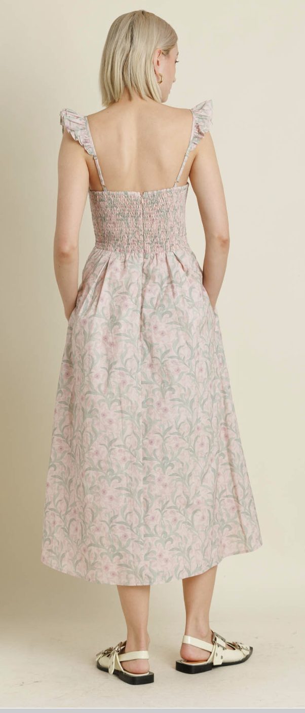 Phoebe  Corset Ruffle Sleeve Midi Dress