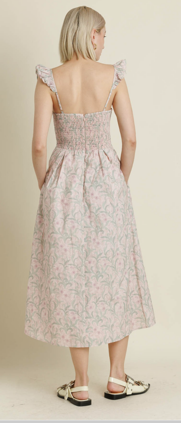 Phoebe  Corset Ruffle Sleeve Midi Dress