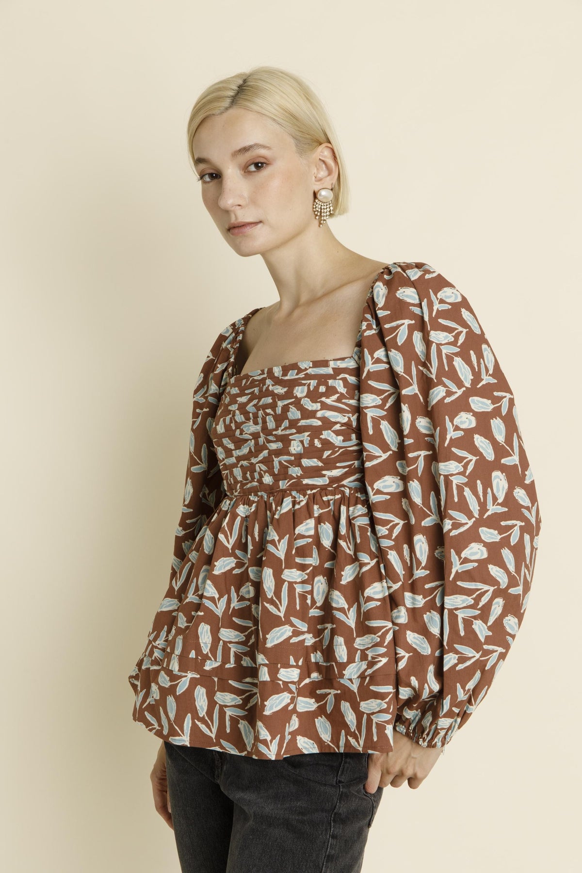 Cecilia SHIRRED PINTUCK PLEAT BLOUSE