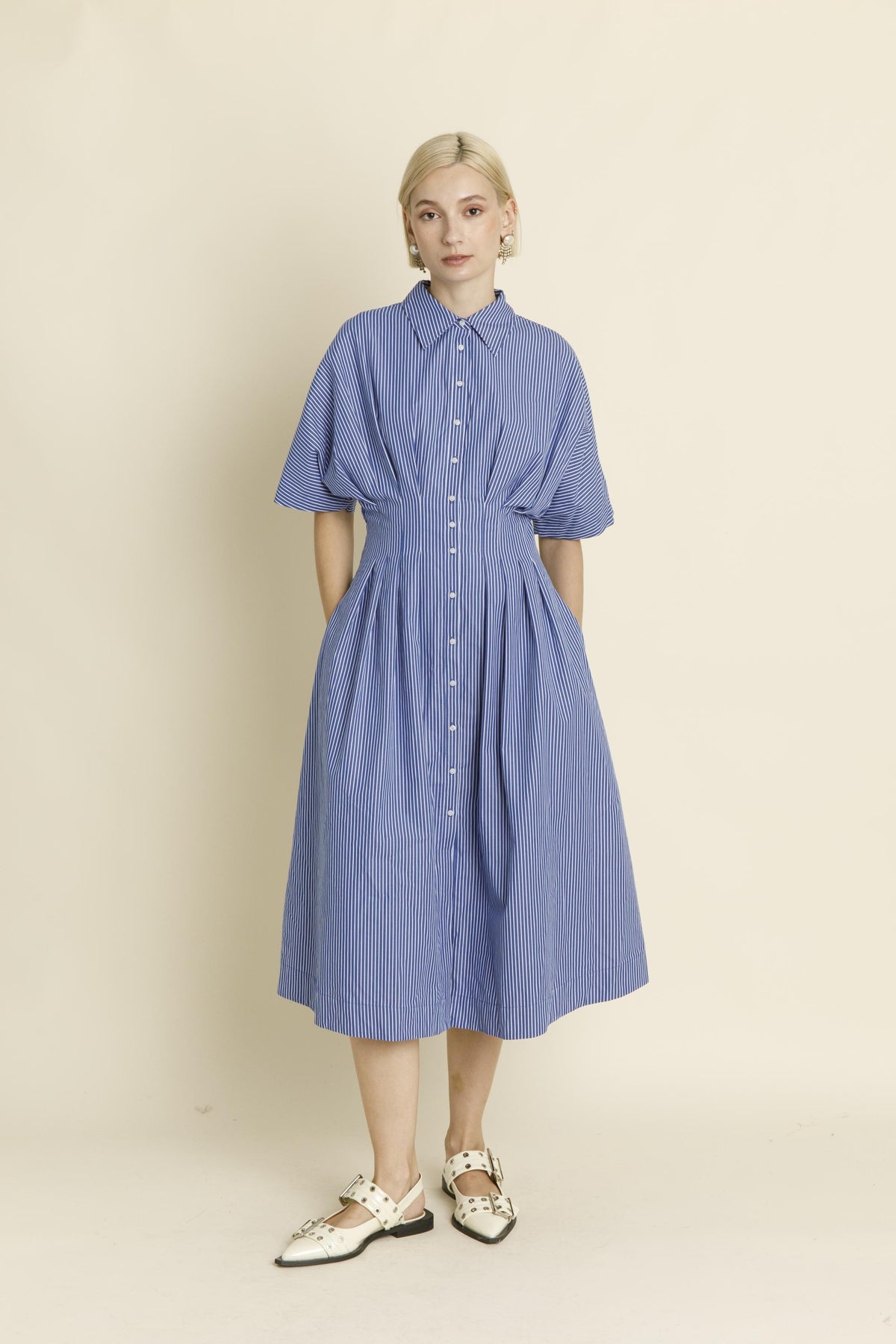 Kori BUTTON FRONT PLEATED MIDI SHIRT DRESS