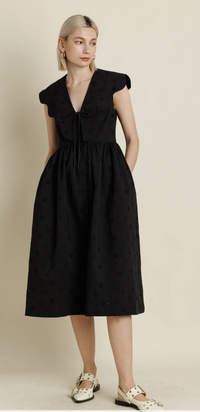 Tana Black Scallop Collar Midi Dress