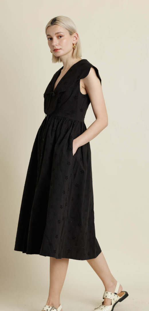 Tana Black Scallop Collar Midi Dress