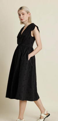 Tana Black Scallop Collar Midi Dress
