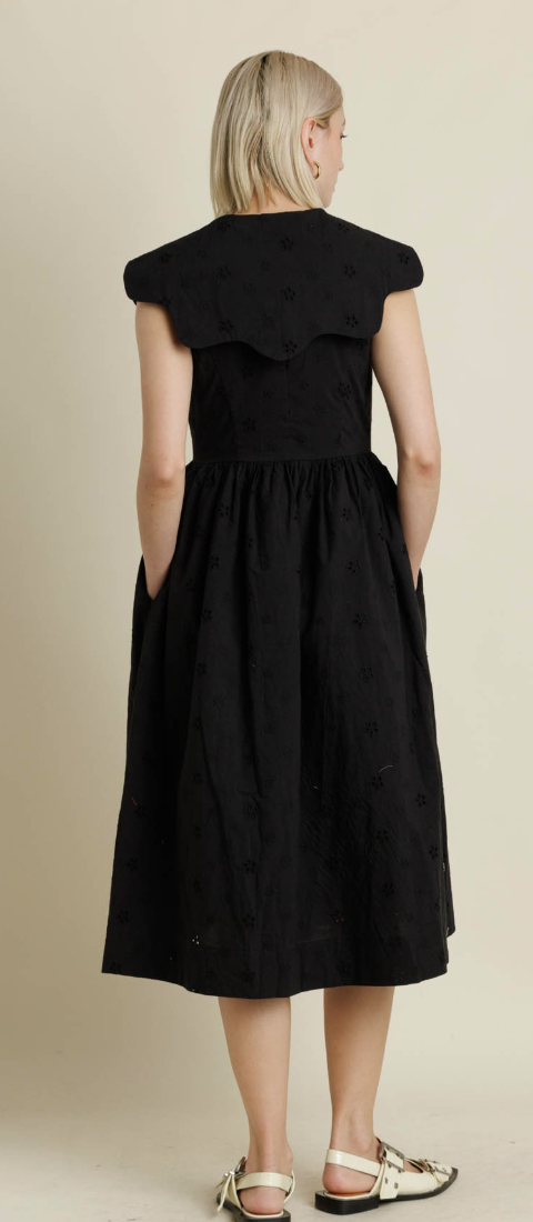 Tana Black Scallop Collar Midi Dress