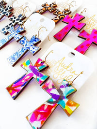 Cross Dangle Earring- Leopard Print-Religious