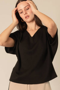 P.CILL Butter Modal V Neck Short Sleeve Top: Black