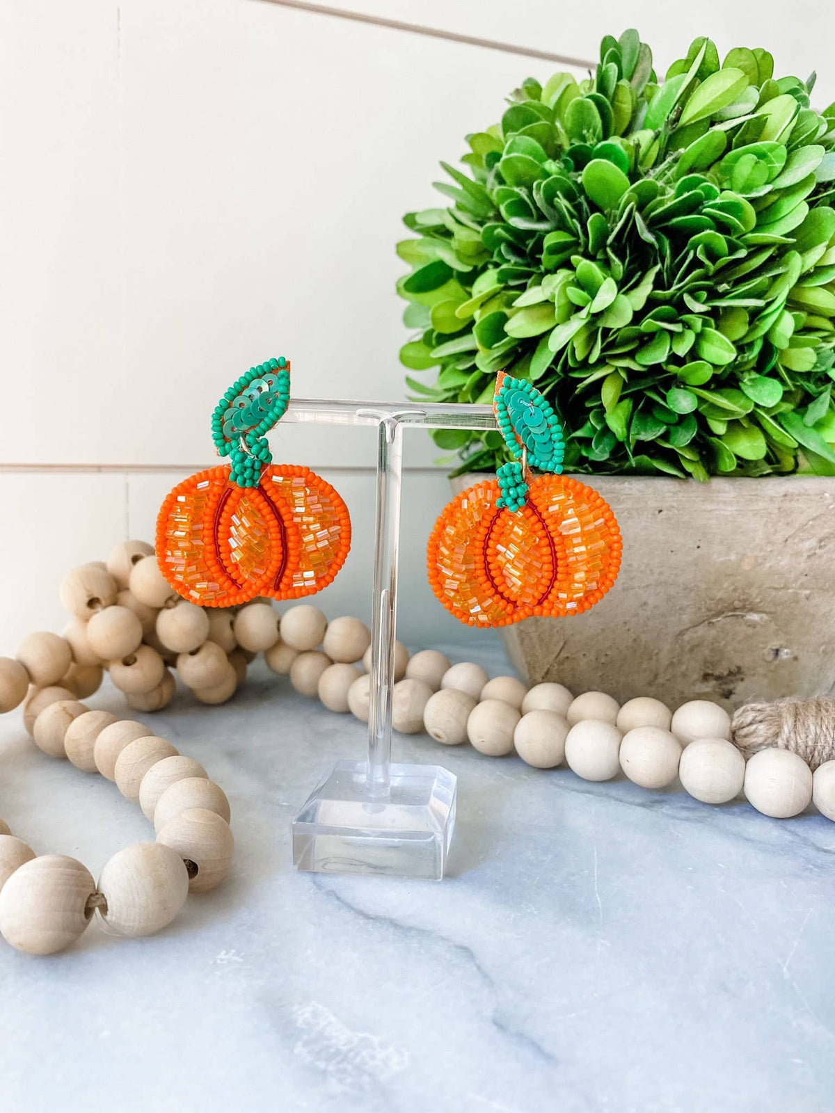 Pumpkin Beaded Southern Statement Earrings