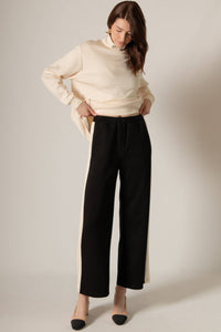 P. CILL Butter Modal Side Stripe Wide Leg Pants: Black / Small