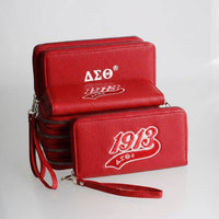 DST Sorority Long Red 1913 Patch Zipper Wallet: Red and White / Faux Leather / 7.75 x 1 x 4 inches