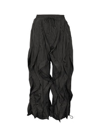 Ruched Drawstring Trousers Wide-Leg Parachute Pants: DGreen / S