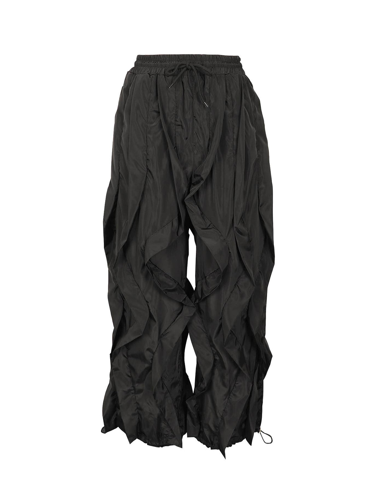 Ruched Drawstring Trousers Wide-Leg Parachute Pants: Red / M
