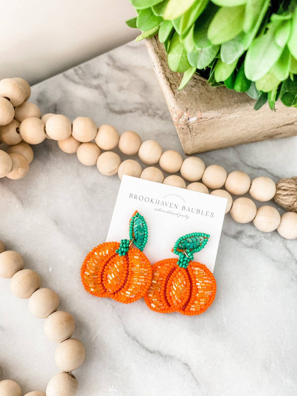Pumpkin Beaded Southern Statement Earrings